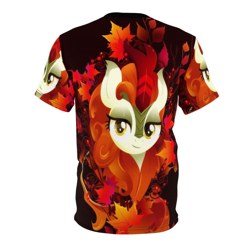 Vibrant digital art illustration of an autumn inspired fantasy creature on a t-shirt - Back