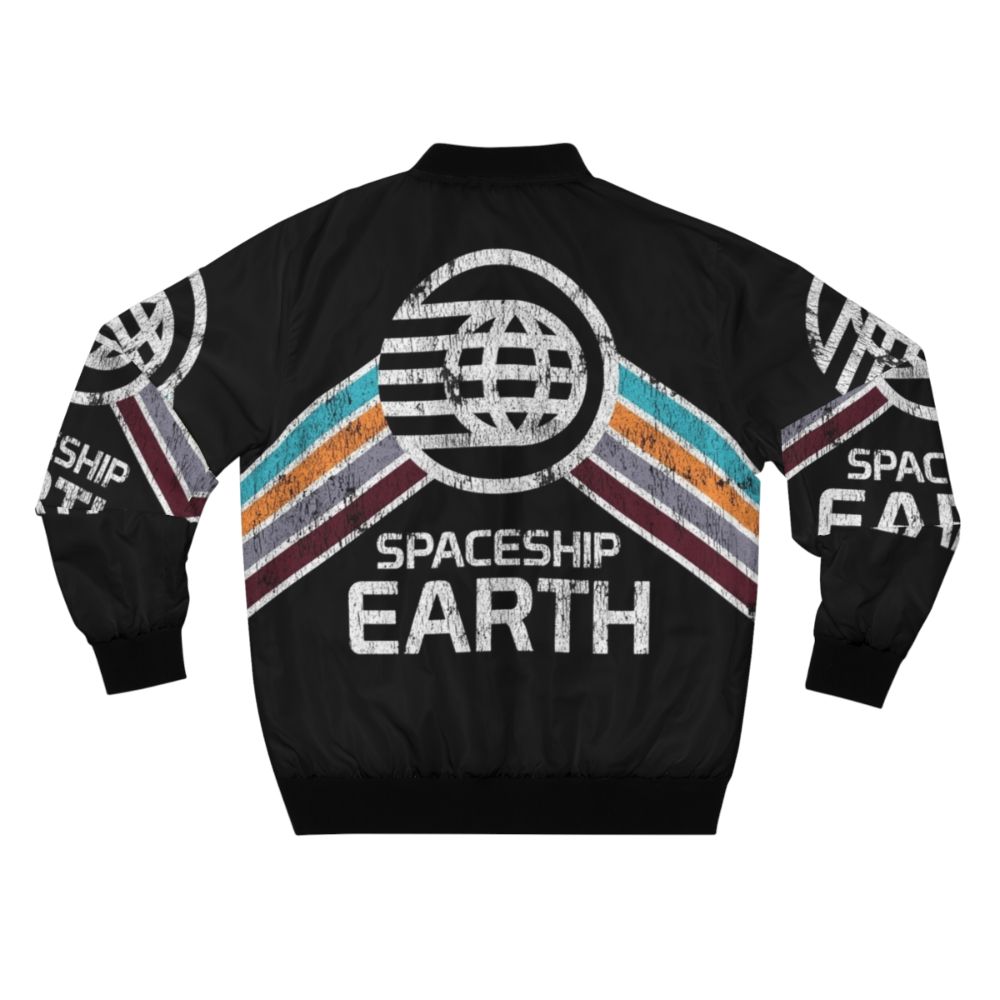 Vintage Spaceship Earth Logo Distressed Bomber Jacket - Back