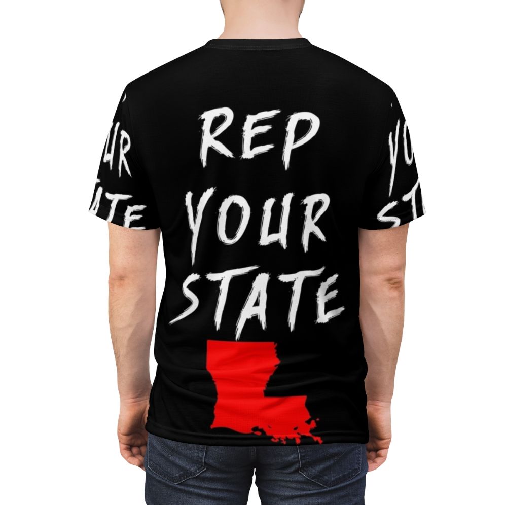 All over print t-shirt featuring the state of Louisiana design - men back