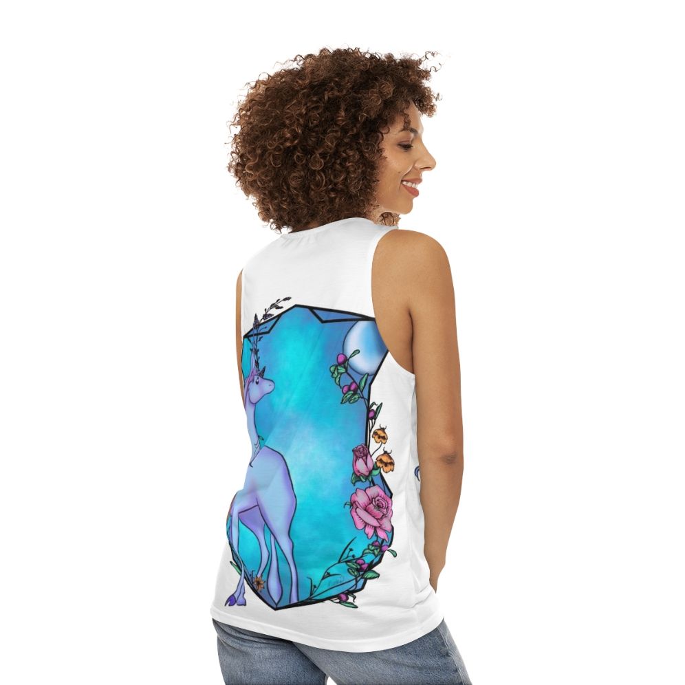 The Last Unicorn Unisex Tank Top with Watercolor Unicorn Design - women back