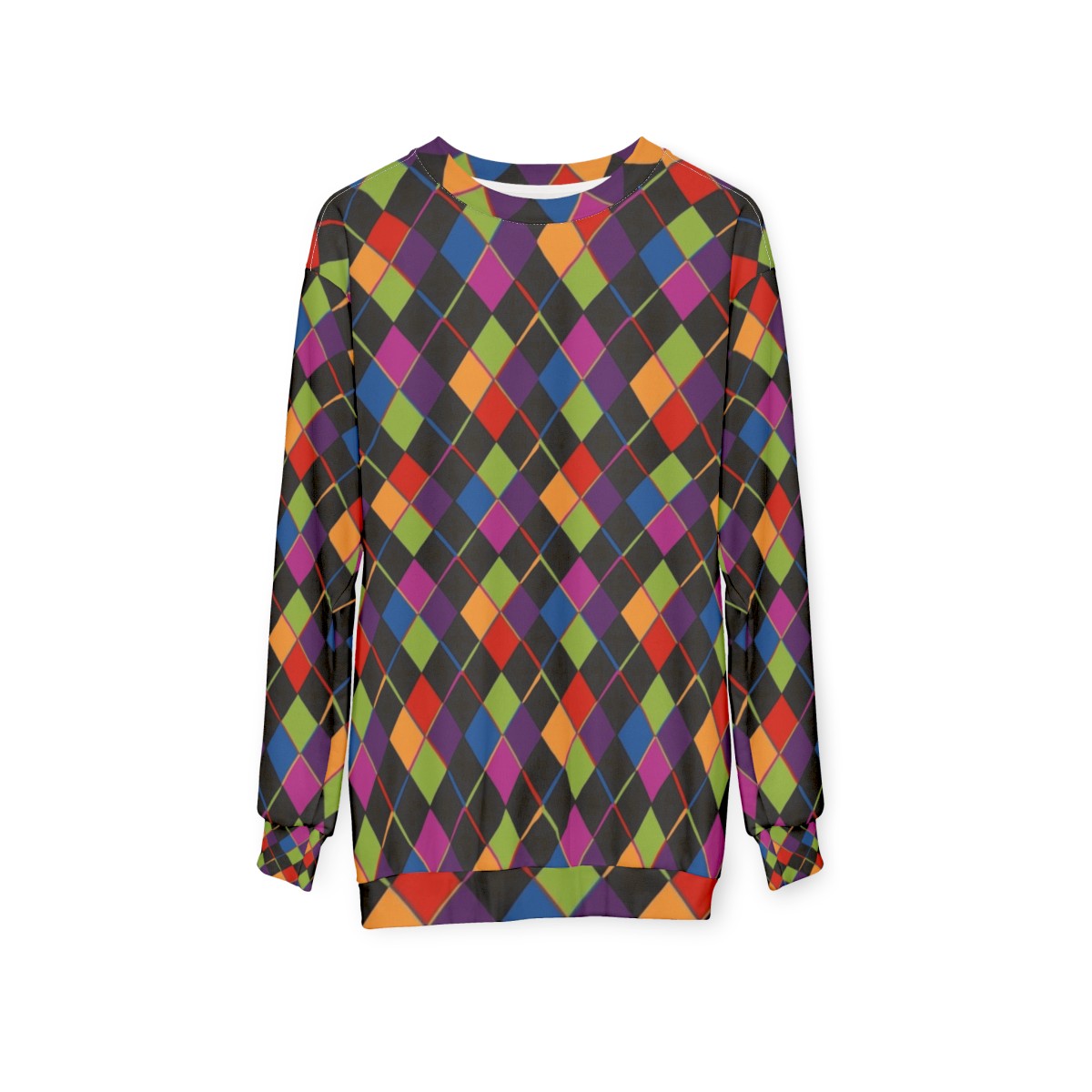 Retro 1980s rainbow diamond pattern sweatshirt - hanging