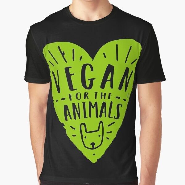 Vegan for the Animals Graphic T-Shirt featuring a compassionate message for plant-based and animal rights supporters.