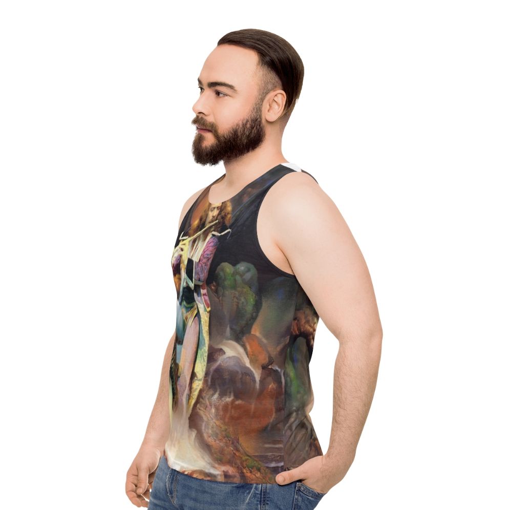 Jethro Tull inspired unisex tank top with "Songs From The Wood" design - men side