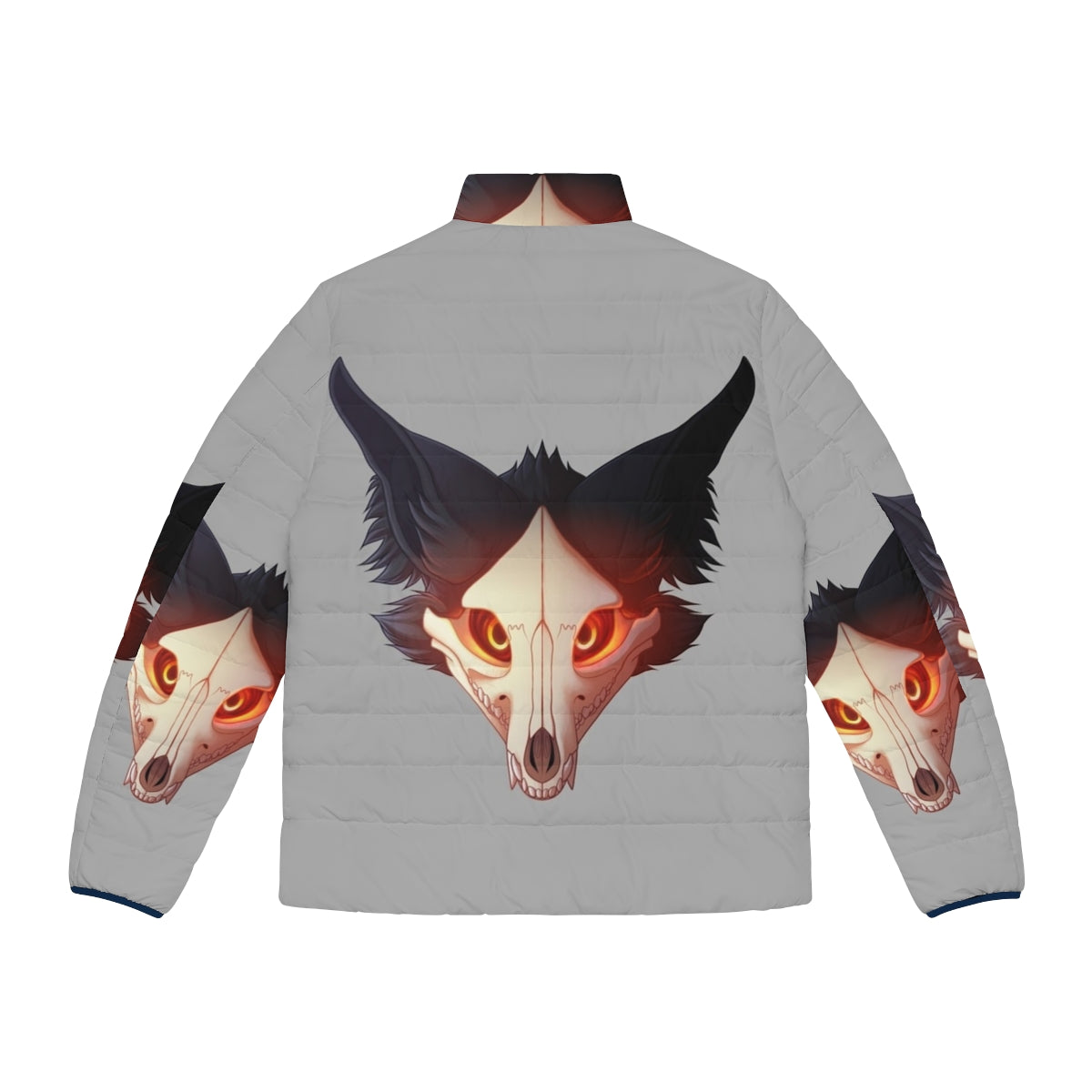 Cadaver puffer jacket with furry details, skull and wolf design - Back