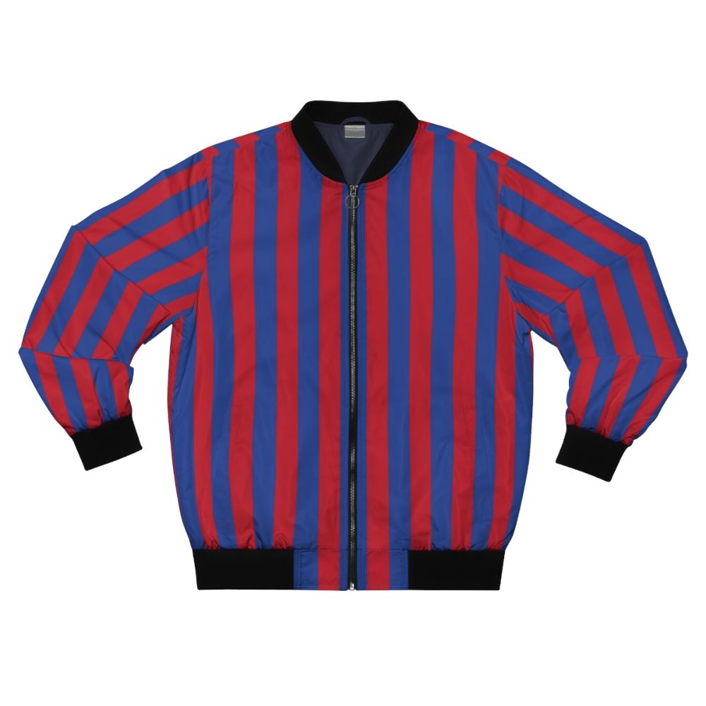 Red and Blue Striped Football Inspired Bomber Jacket