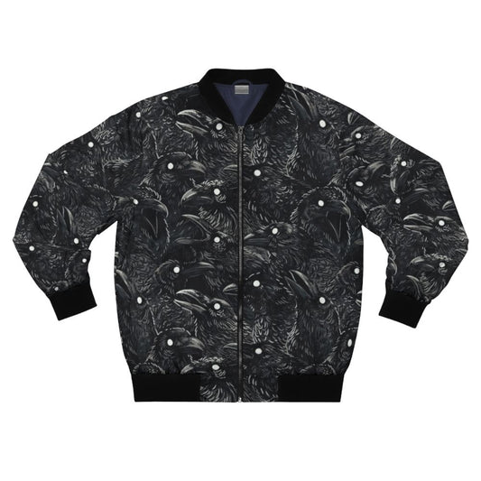 Raven pattern bomber jacket with dark graphics and spooky design