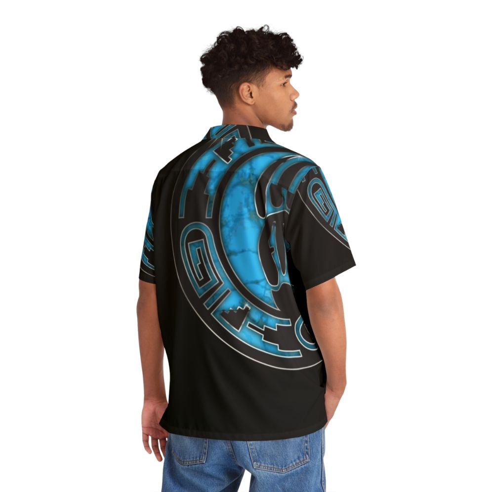 Hopi Bear Paw Hawaiian Shirt with Turquoise Accents - People Back