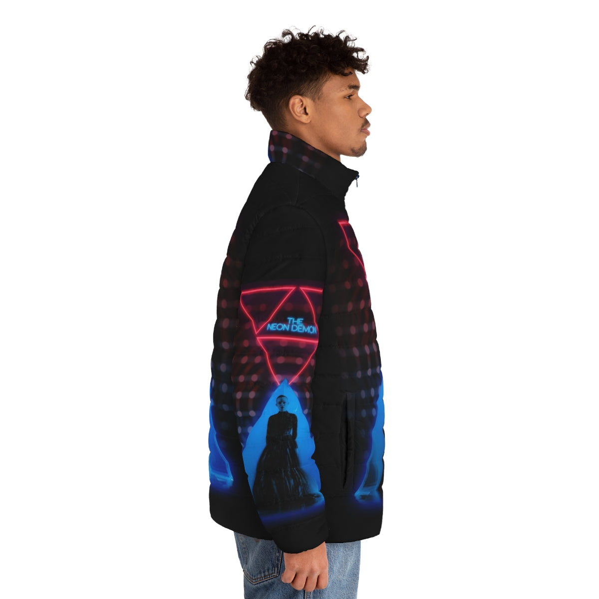 Neon puffer jacket inspired by the film "The Neon Demon" - men side right