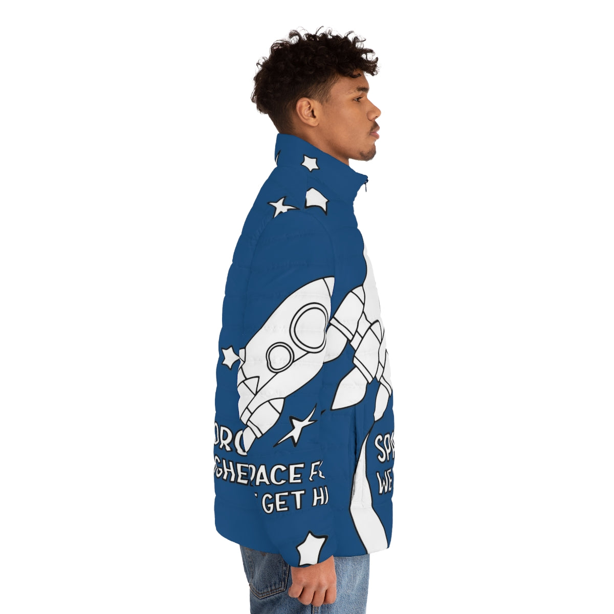 Stranger Things Space Force We Get Higher Puffer Jacket, sci-fi adventure outer space apparel - men side right