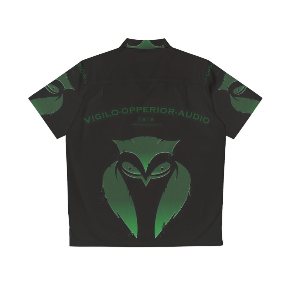 Dark Academia Hawaiian Shirt with Spooky Owl Emblem - Back