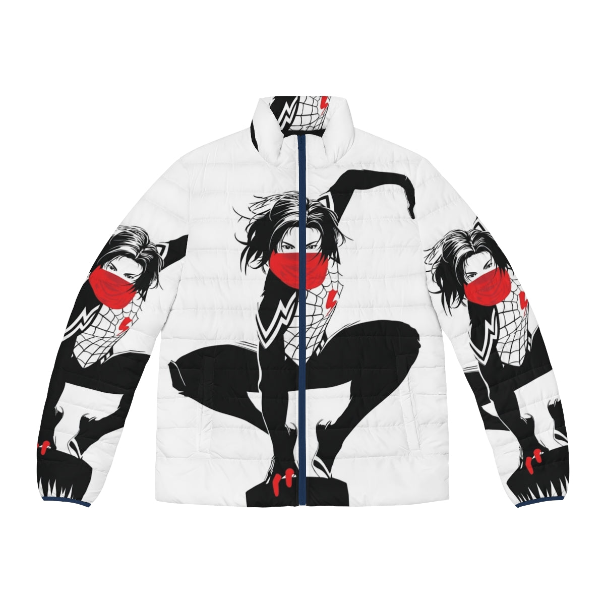 Silk Cindy Moon Black and White Puffer Jacket with Spider-Verse Inspired Design