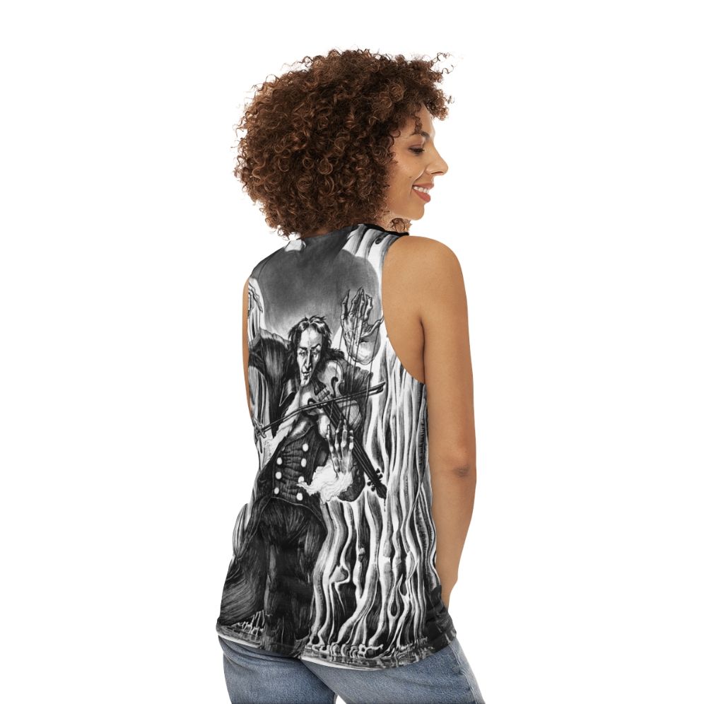 Dark musician unisex tank top with Niccolo Paganini violin art - women back