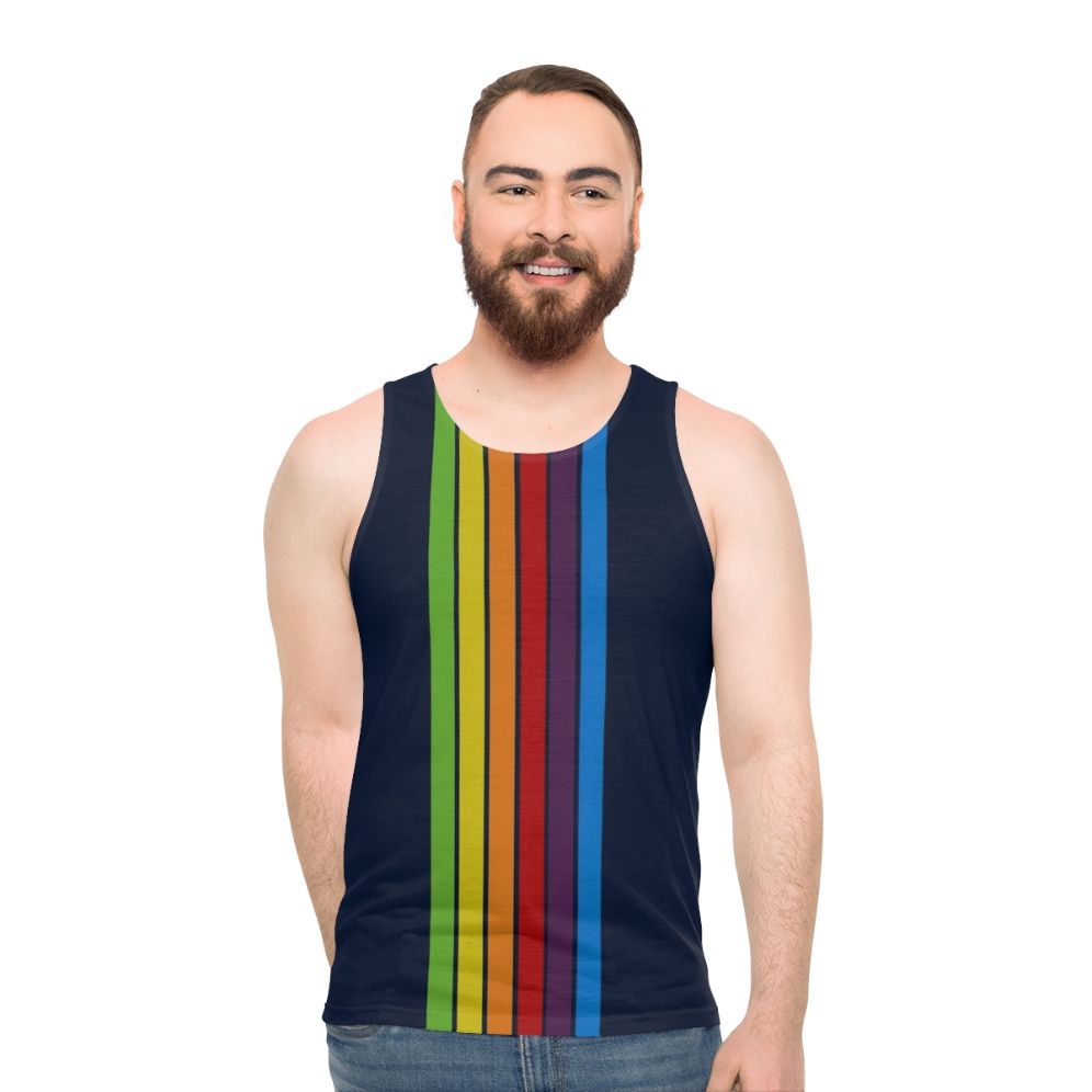 Unisex tank top in pacific blue with a minimalist retro design - men