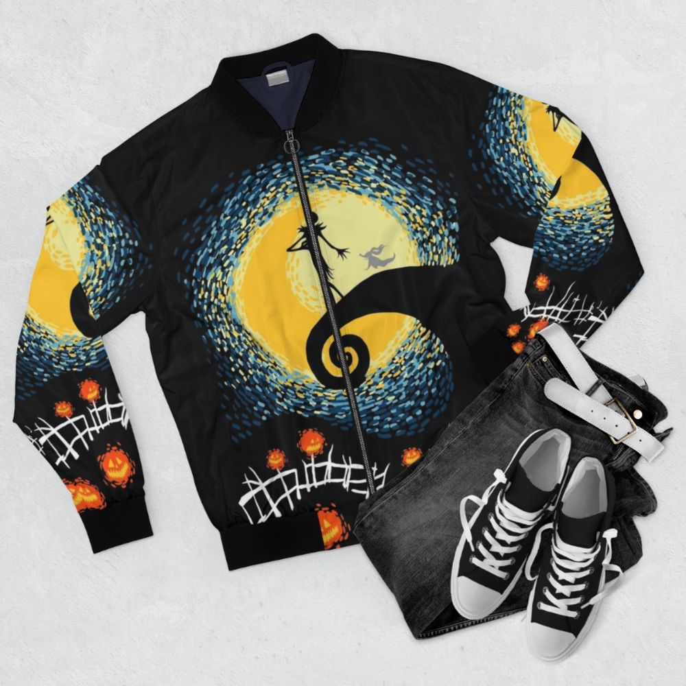 Starry Nightmare Bomber Jacket featuring Jack Skellington from The Nightmare Before Christmas - Flat lay