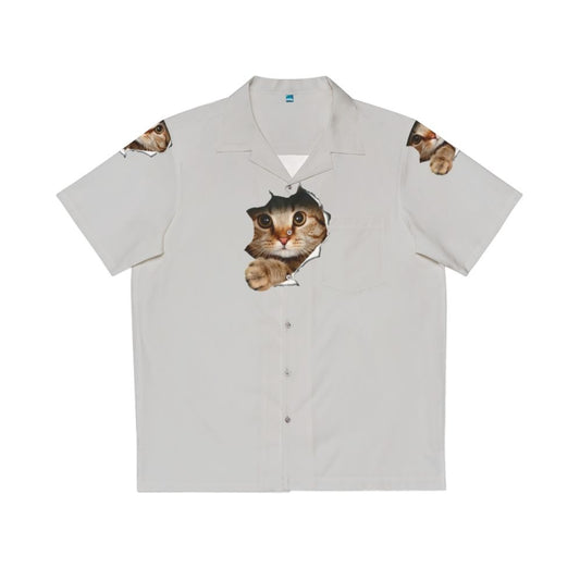 Cartoon Cat Peeping Out from Hawaiian Shirt