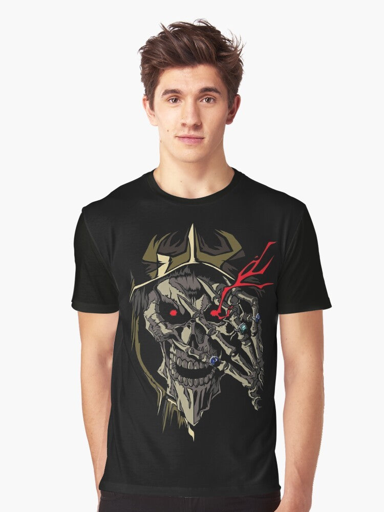 Overlord anime t-shirt featuring the Sorcerer King, Ains Ool Gown, in a dark and ominous design. - Men