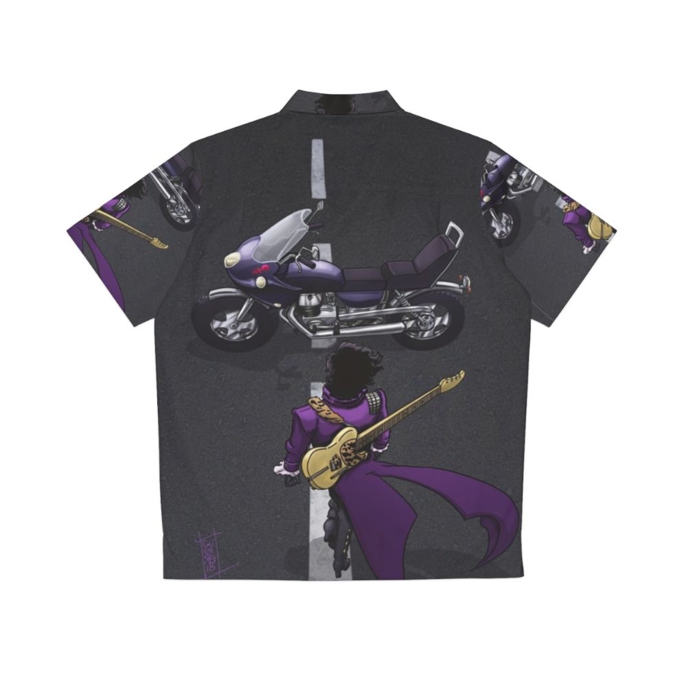 Purple Hawaiian shirt with motorcycle and guitar design - Back