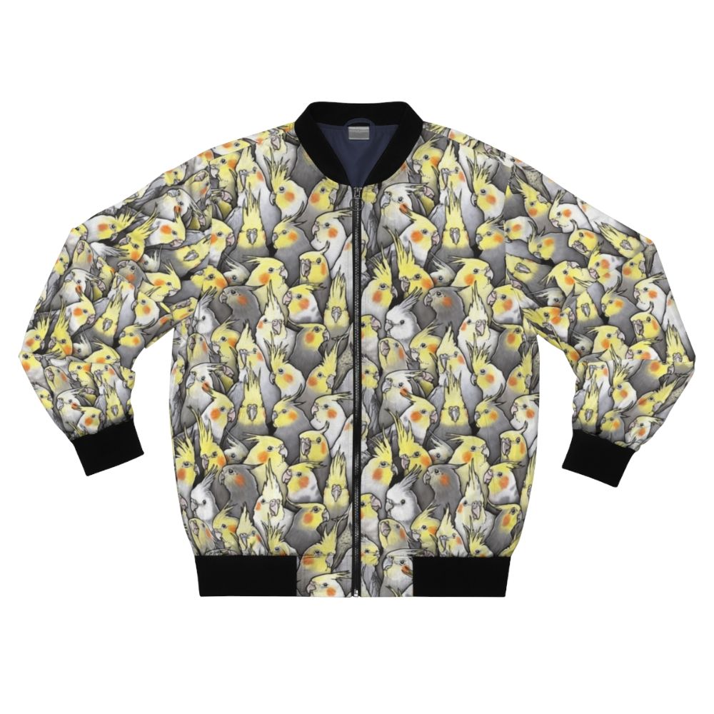 Cockatiel bird printed on a stylish bomber jacket