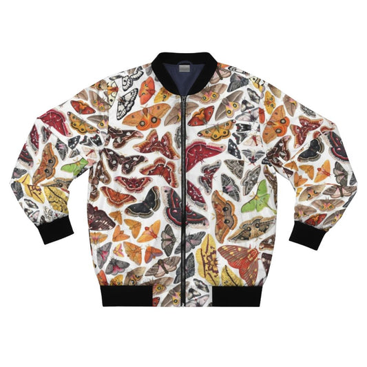 Bomber jacket featuring a pattern of saturniid moths native to North America