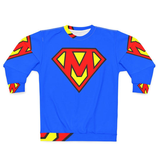 Super Letter M Sweatshirt with Superhero Design