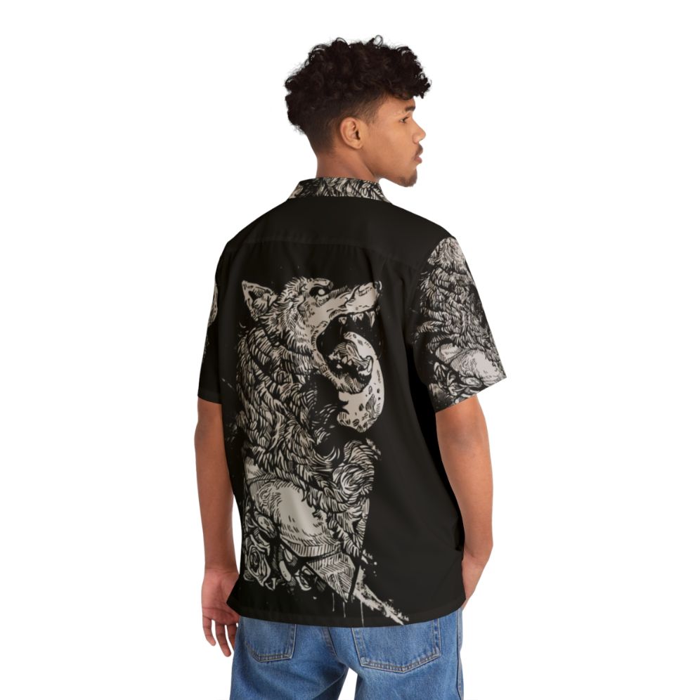 Werewolf Hawaiian Shirt with Wolf Print Design - People Back