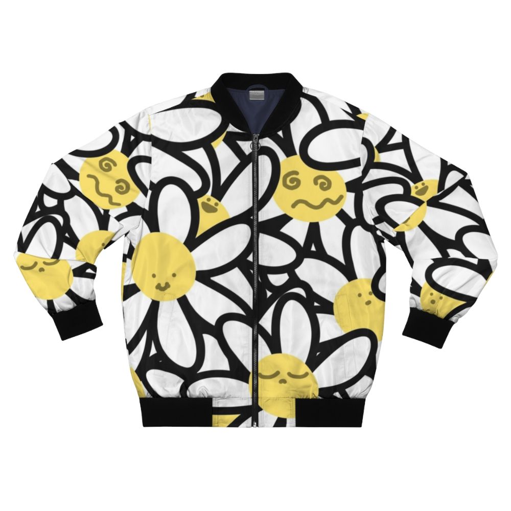 Dizzy Daisies cartoon bomber jacket with playful daisy pattern