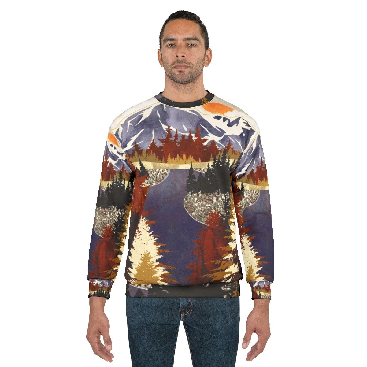 Autumn River Sweatshirt featuring a nature-inspired abstract design - men