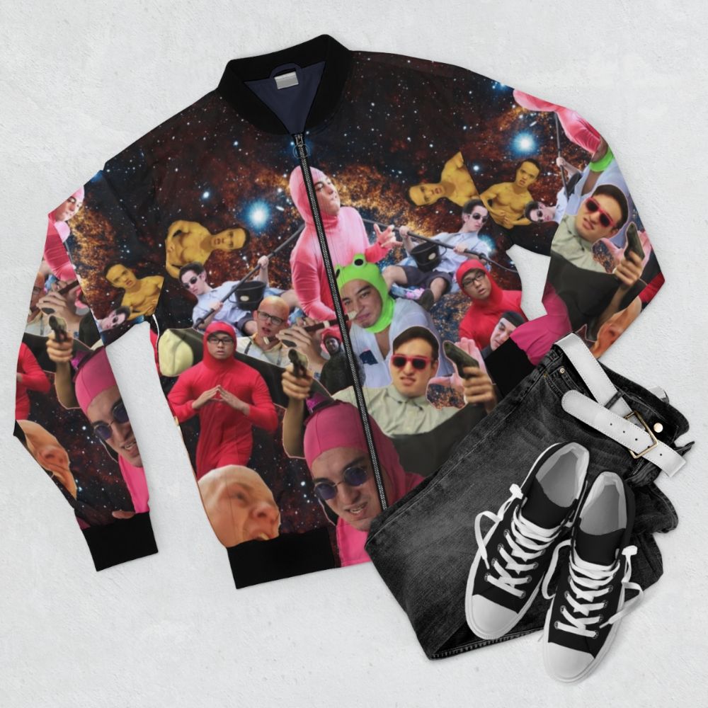 Filthy Frank Galaxy Bomber Jacket with Graphic Design - Flat lay