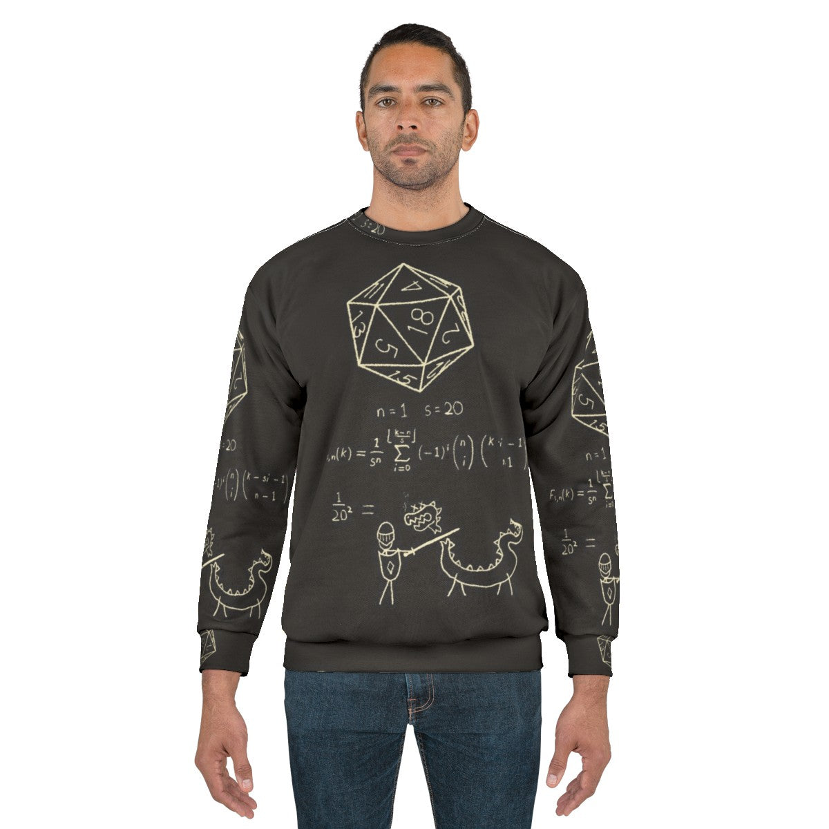 20 sided dice sweatshirt with science of dice design - men