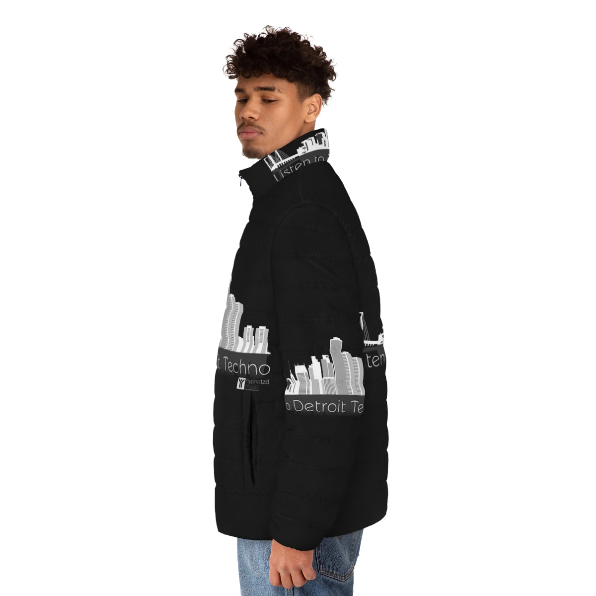 Detroit Techno Puffer Jacket for Music Lovers - men side left