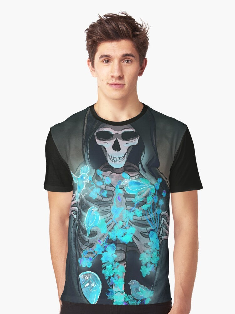 Dark graphic t-shirt with gothic design featuring a reaper, souls, and supernatural elements - Men