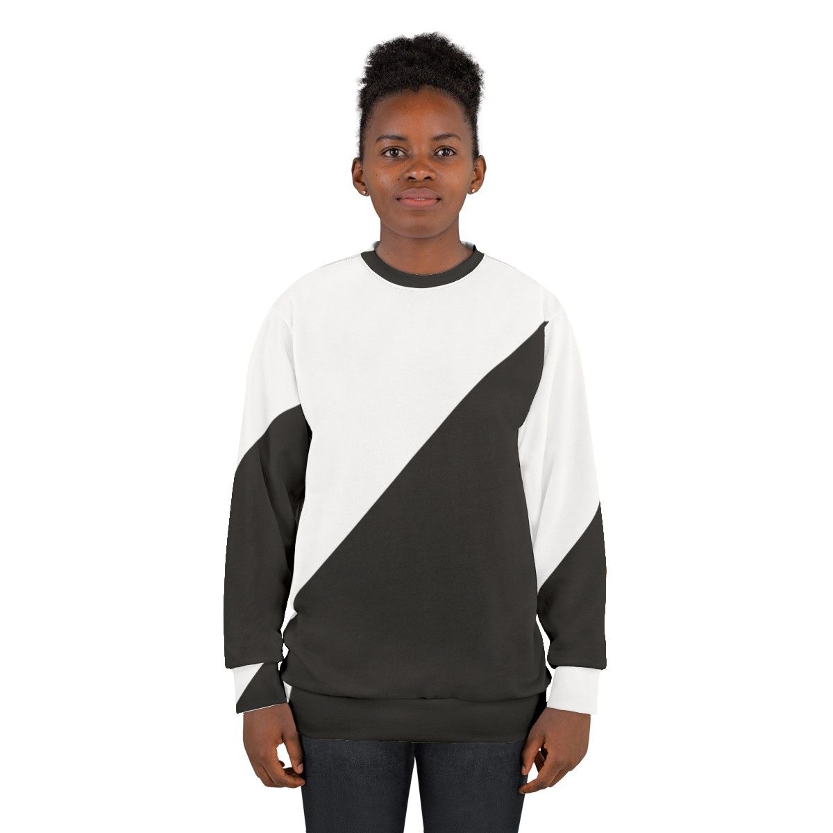 Diagonal Half White and Black Sweatshirt with Modern Geometric Patterns - women