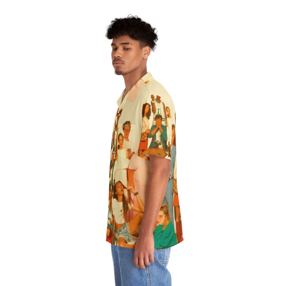 Colorful Hawaiian-style shirt featuring the album artwork for Glass Animals' "How To Be A Human Being" - People Left