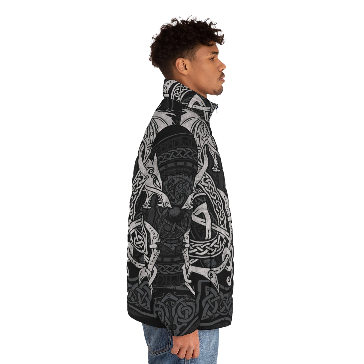 Fighting Fenrir Norse Mythology Puffer Jacket - men side right