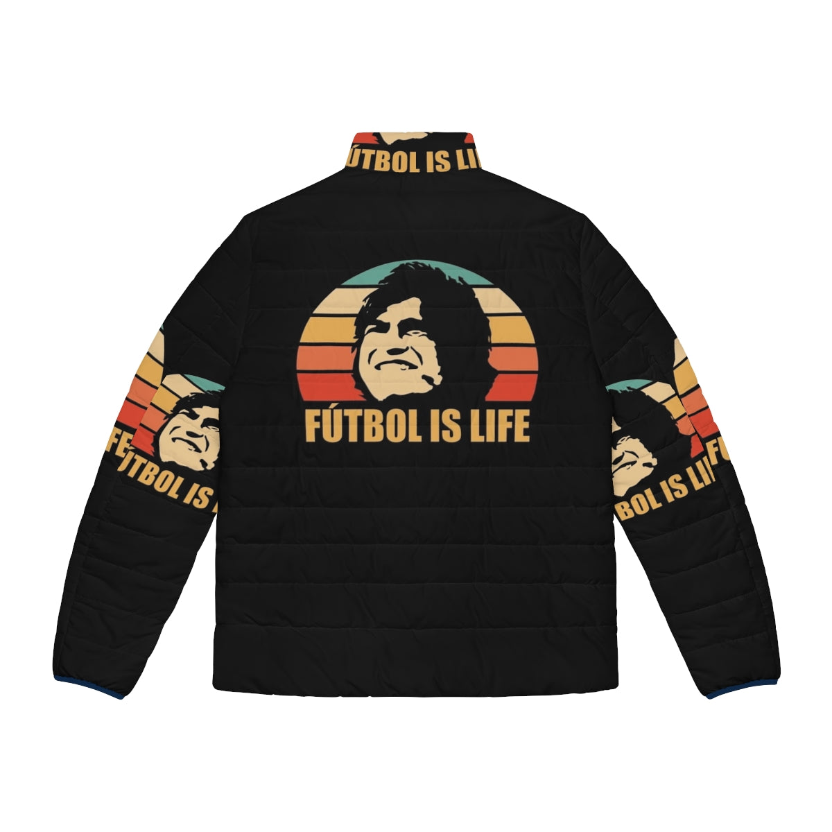 Futbol Is Life Puffer Jacket featuring a football/soccer inspired design - Back