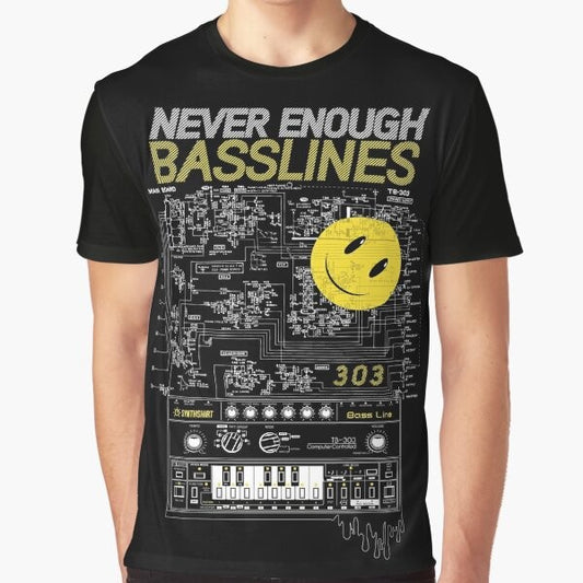 303 / Never Enough Basslines Graphic T-Shirt for electronic music and synth enthusiasts