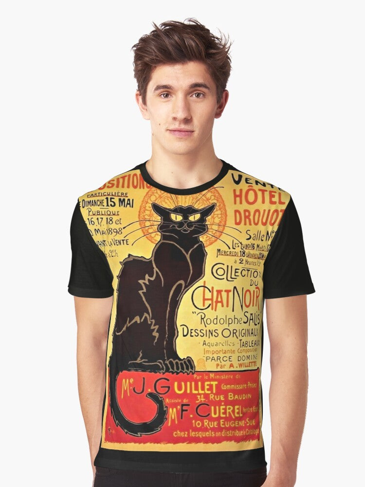 Vintage-style graphic tee featuring the iconic "Chat Noir" advertisement from 1896 in Paris, France. - Men