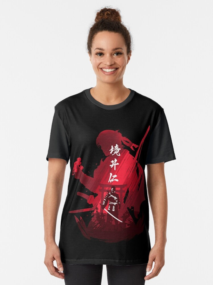 A graphic t-shirt featuring the legendary samurai Jin Sakai from the video game Ghost of Tsushima. - Women