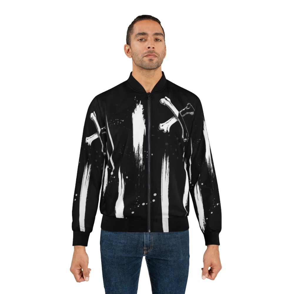 Carlos De Vil Descendants Grunge Bomber Jacket with Black and White Brush Strokes - Lifestyle