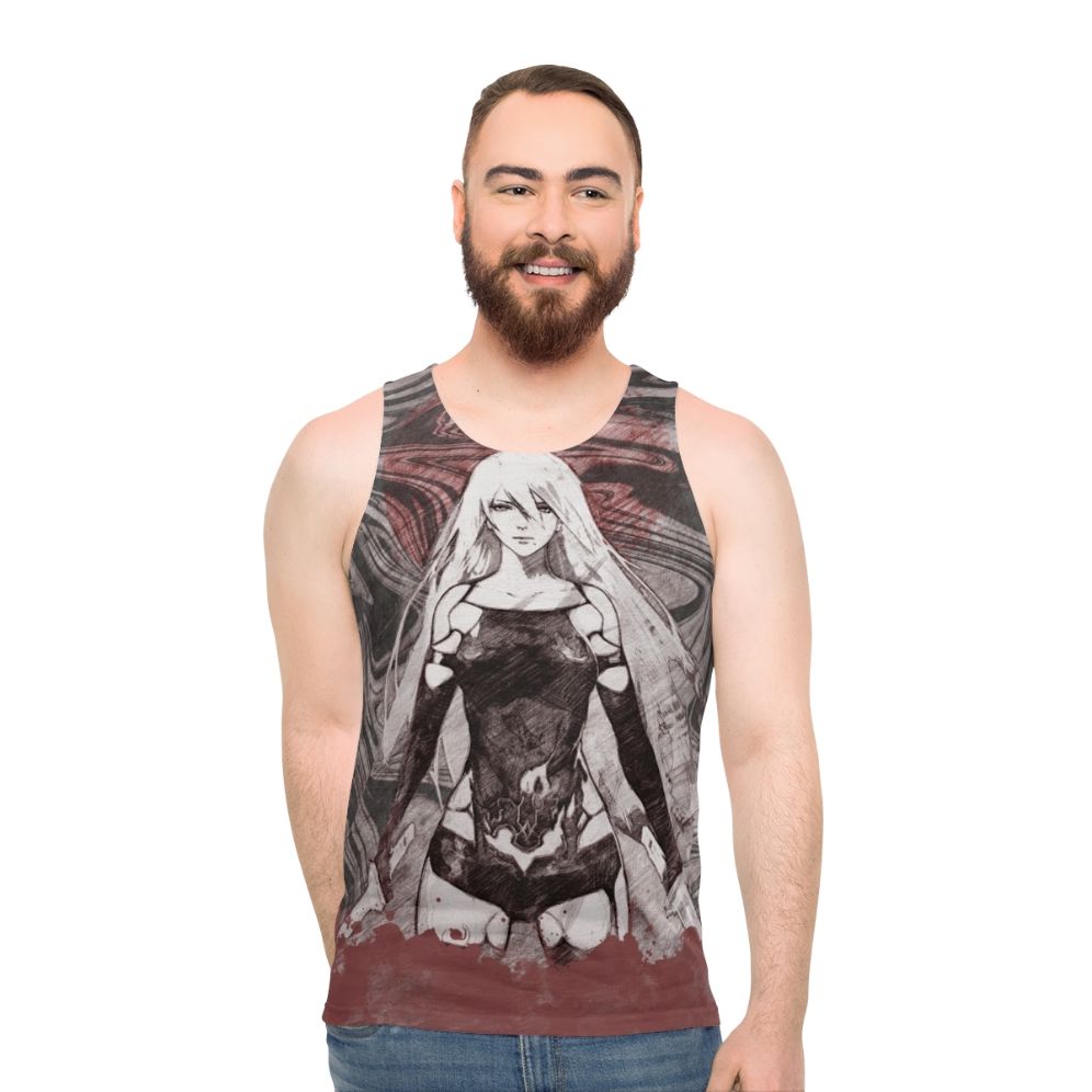 Battle-inspired unisex tank top with futuristic android design - men