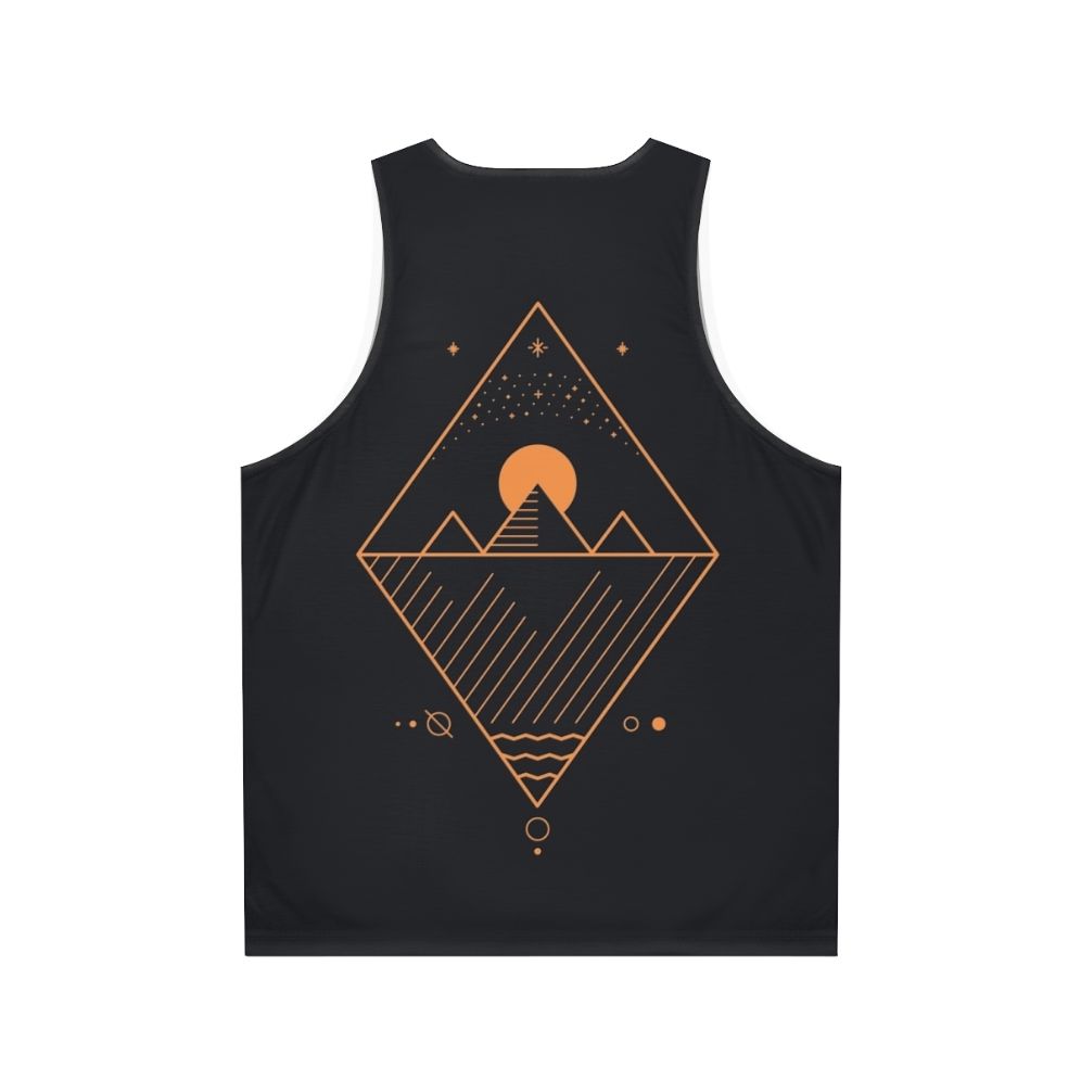 Minimalist sci-fi unisex tank top with geometric pattern - Back