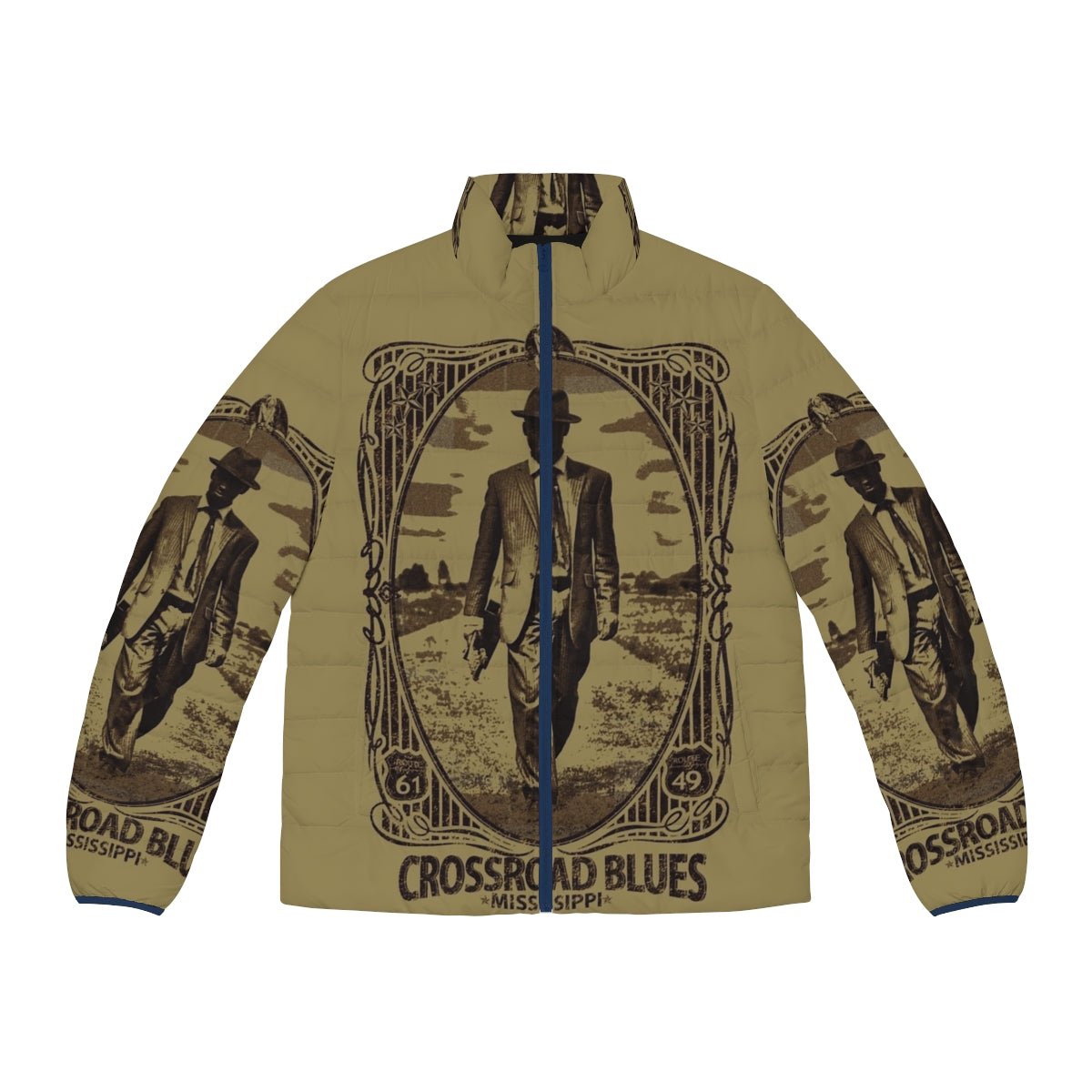 Crossroad Blues Puffer Jacket featuring Robert Johnson and Muddy Waters inspired design