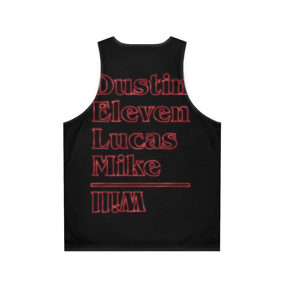 Unisex Stranger Things Retro 80s Tank Top with Dustin, Eleven, Lucas, and Mike Characters - Back