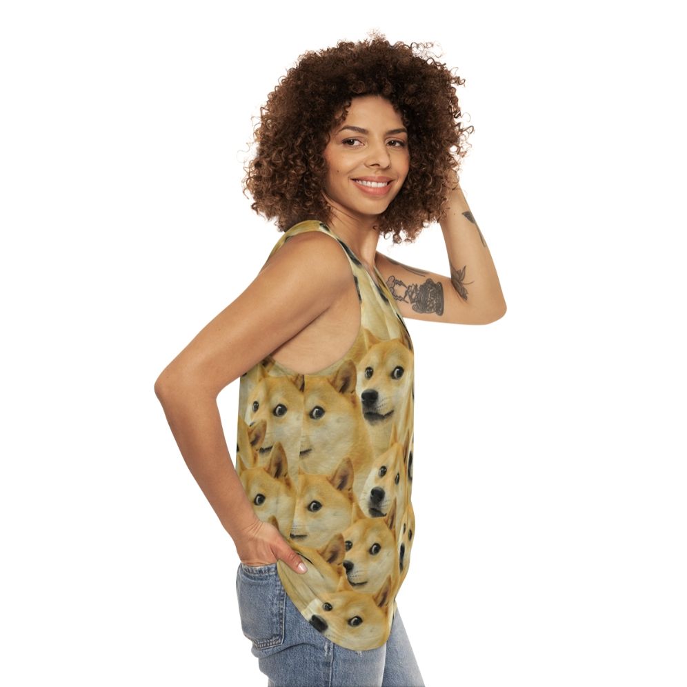 Doge Unisex Tank Top with Shiba Inu Meme Design - women side