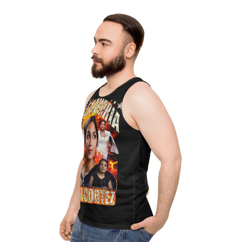 Unisex tank top with Alexandria Ocasio-Cortez and Democratic Socialist design - men side