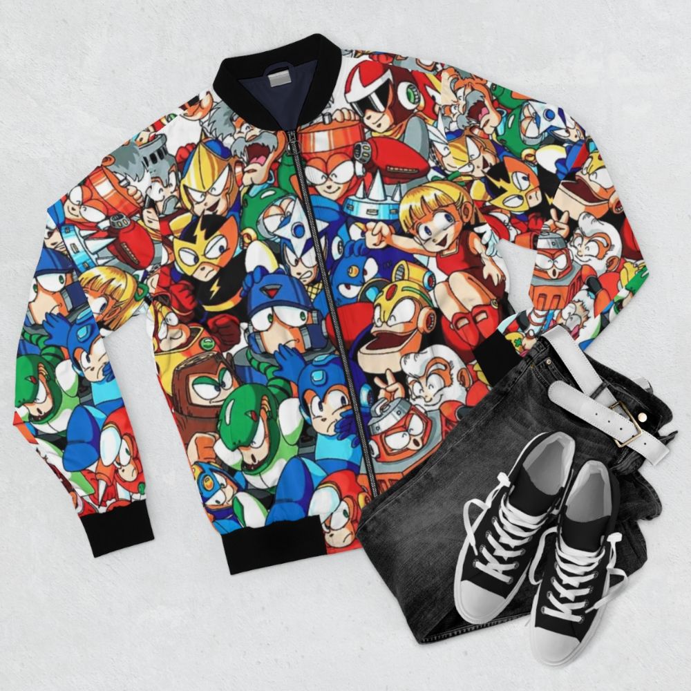 Mega Man Retro Robot Masters Bomber Jacket - Flat lay