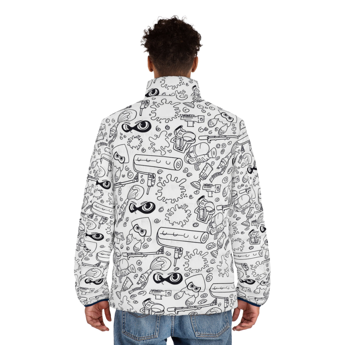 Splat N Guns Splatoon Puffer Jacket featuring Splatoon characters and colors - men back