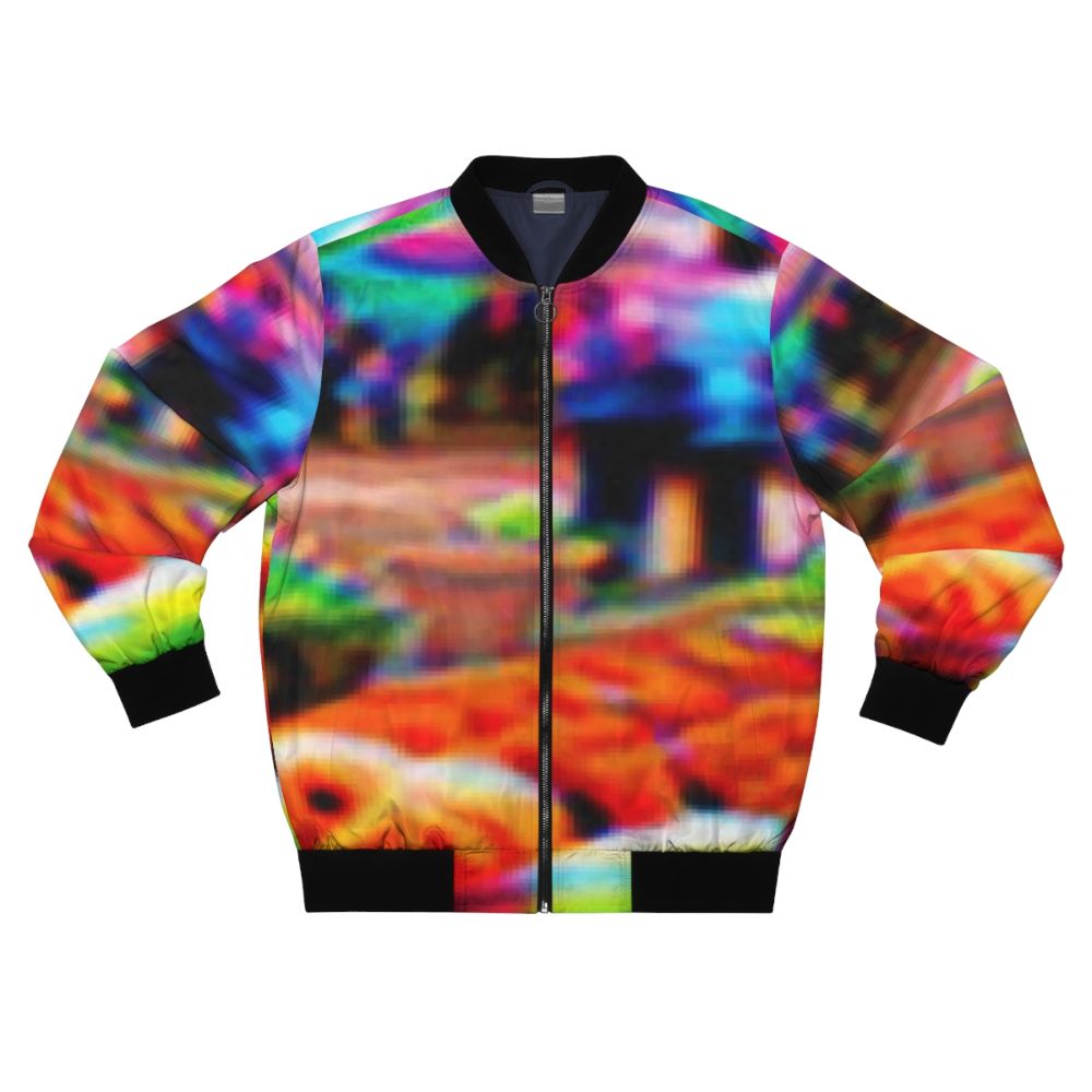 Adversarial anti-facial recognition invisibility camouflage bomber jacket with a unique design for cybersecurity and privacy protection.