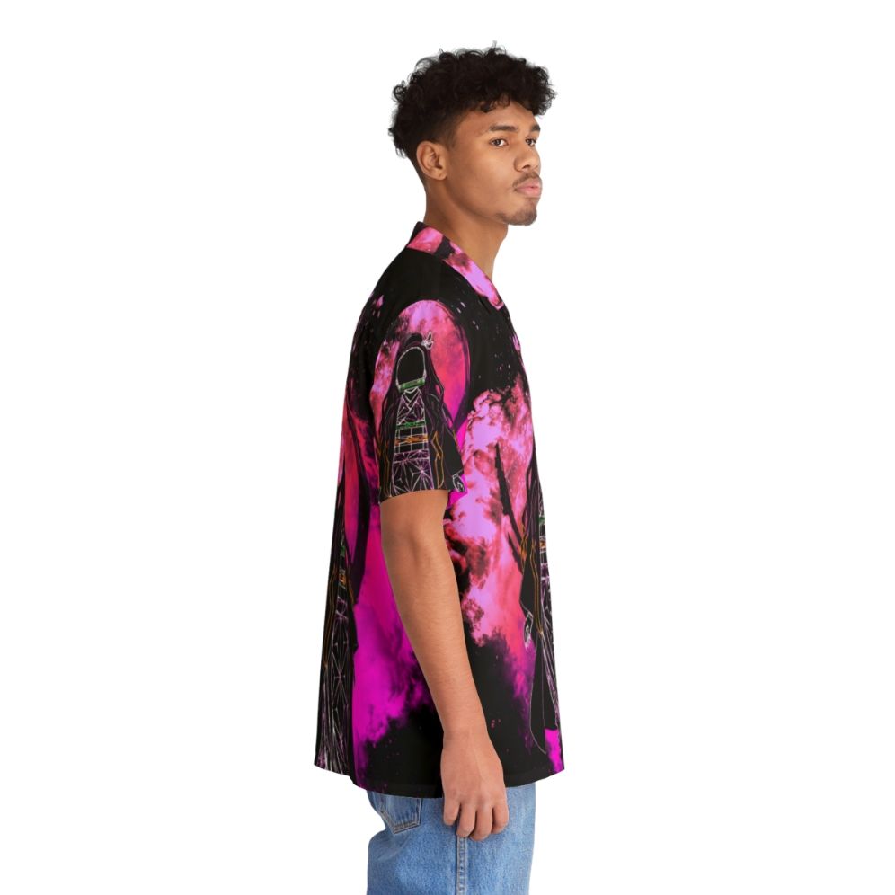 Demon Slayer inspired Hawaiian shirt with colorful abstract and silhouette design - People Pight