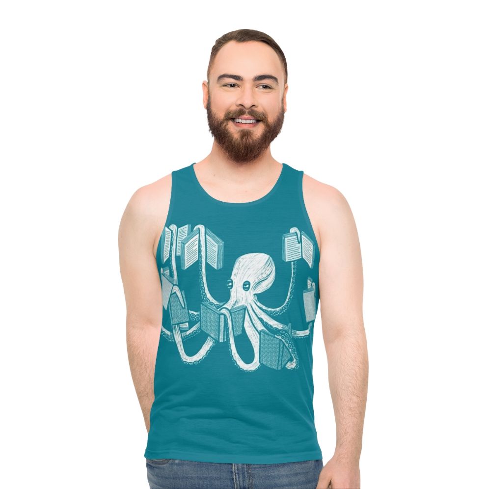 Unisex tank top with octopus and book design - men